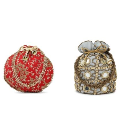 Combo - Designer Embroidered Potli Bag - Red & White