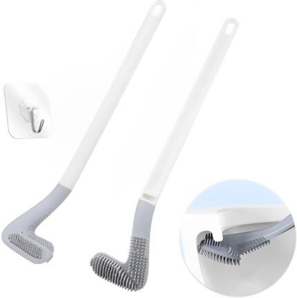 Plastic Golf Shape Toilet Brush Cleaner L Edge Head Flexible Deep Cleaning Silicone Material for Quick & Easy for Home, Kitchen, Western & Indian Toilets, Bathroom & Wash Basin (Pack of 2)