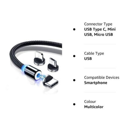 Micro Usb Type C Magnetic 3 Pins 3 In 1 Charging X-Cable, Compatible For All Smartphones (Black)