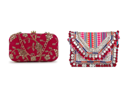 Combo Of Boho Bag And Pink Embroidered Box Clutch For Girls and womens